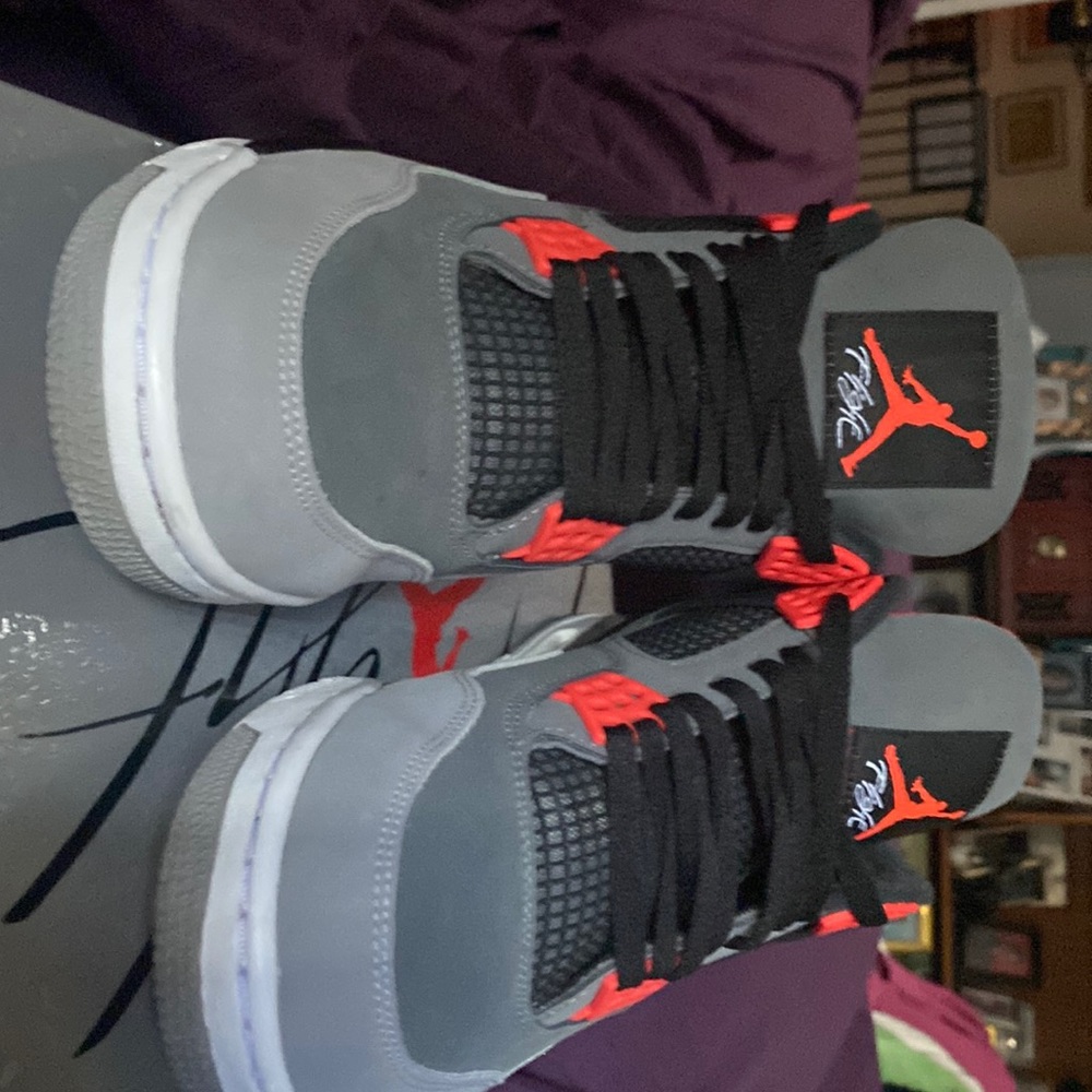 Jordan 4 Athletic Shoes - Gray and Red